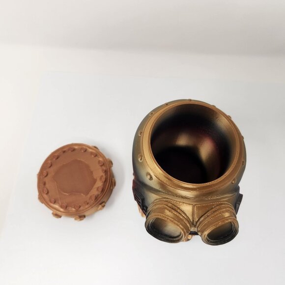 Steampunk Skull Jar With Goggles & Removable Lid Unique Gothic Decor 5.75" (p) - Picture 2 of 6